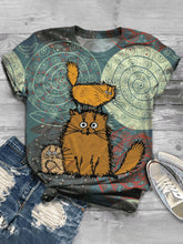 Load image into Gallery viewer, Fashion Cat Printed Short Sleeve Round Neck Casual T-shirt
