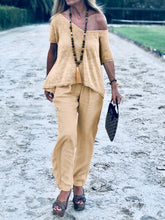 Load image into Gallery viewer, Casual Loose V Neck Top Pants Set
