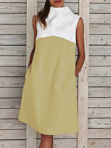 High Neck Stitching Sleeveless Mini Dress