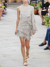 Load image into Gallery viewer, Fashion One-shoulder Shiny Tassel Evening Dress
