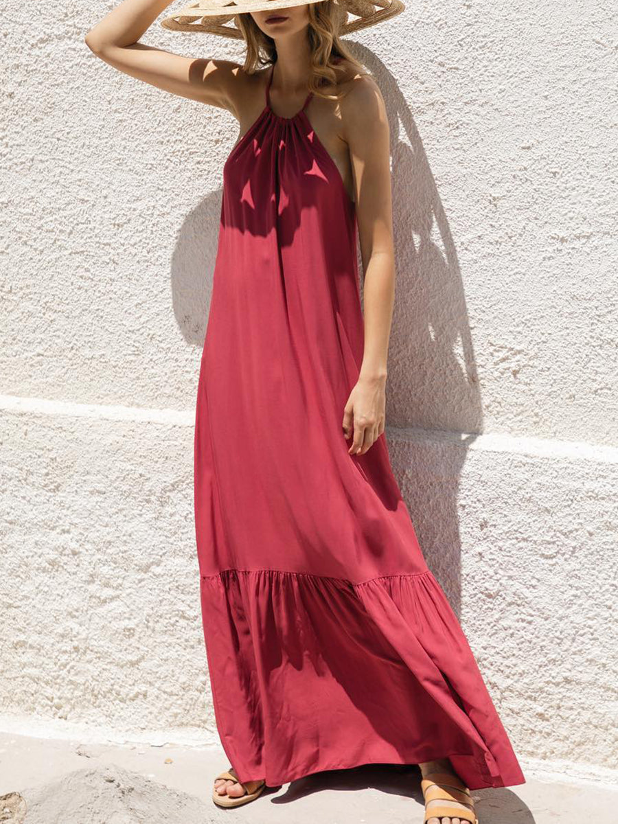 Summer Pure Color Halter Dress