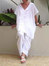 Load image into Gallery viewer, V-neck Solid Color Bat Wing Short Sleeve Suit
