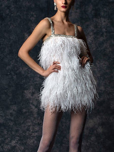 Fashion Solid Color Furry Sling Mini Dress
