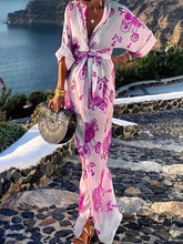 Load image into Gallery viewer, Printed V-neck High Waist Casual Maxi Dress
