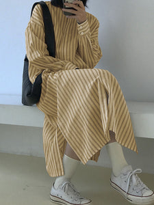 Fashion Casual Striped Printed Shirt Dress