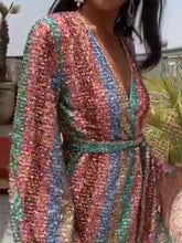 Load image into Gallery viewer, Casual Sexy Striped Deep V Long-Sleeved Dress
