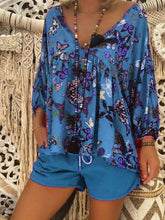 Load image into Gallery viewer, Casual Loose Long Sleeve V-Neck Butterfly Top Pants Set

