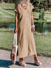 Load image into Gallery viewer, Short Sleeve V-Neck Stripe Print Dress
