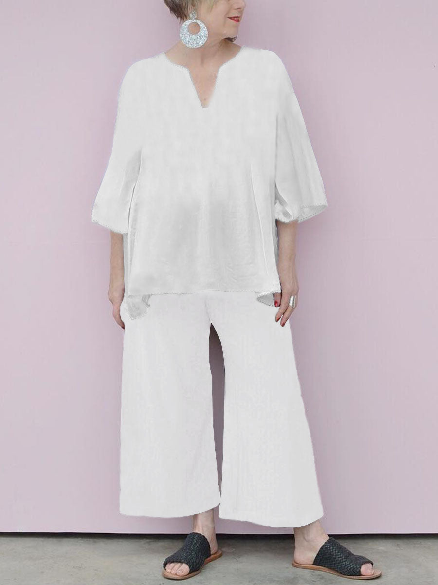 Comfortable Mid-length Sleeve Blouse Loose Trousers Suit
