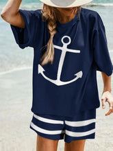 Load image into Gallery viewer, Casual Loose Navy Style Short Sleeve Top Shorts Set
