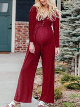 Load image into Gallery viewer, Maternity Solid Color Button Long Sleeve Casual Jumpsuit
