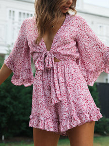 Lace Flared Sleeve Ruffled Casual Dress