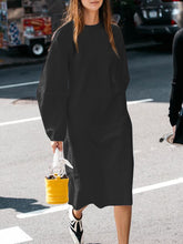 Load image into Gallery viewer, Casual Loose Solid Color Round Neck Long Sleeve Dress
