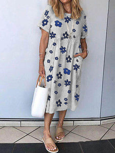 Casual Little Flower Print Pocket Dress