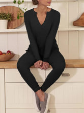 Load image into Gallery viewer, V-Neck Long Sleeve Top And Drawstring Slim Pants Set
