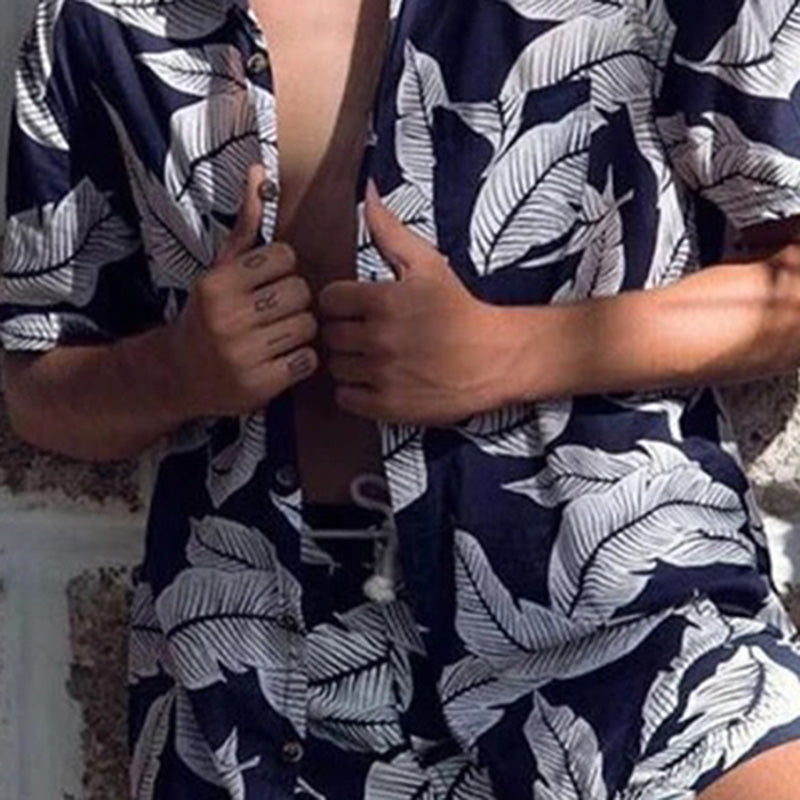 Men Printed Loose Short Sleeve Shorts Suit