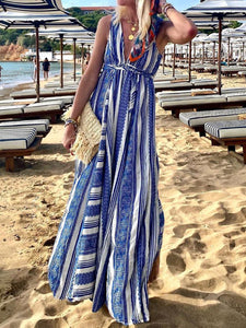 Deep V-Neck Sleeveless Maxi Dresses for Vacation