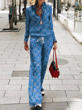 Load image into Gallery viewer, Fashion Casual Printed Lapel Two-piece Long Sleeve
