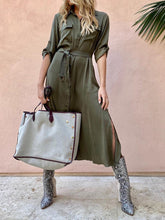 Load image into Gallery viewer, V-neck Solid Color Button Shirt Dress
