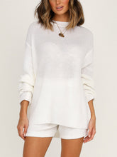 Load image into Gallery viewer, Simple Casual Loose Round Neck Long Sleeve Top Shorts Knitted Suit
