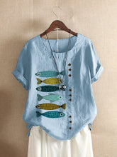 Load image into Gallery viewer, Fish Print Ladies Casual Short Sleeve Top
