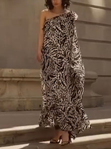 Fashion Casual Printed Word Shoulder Dress