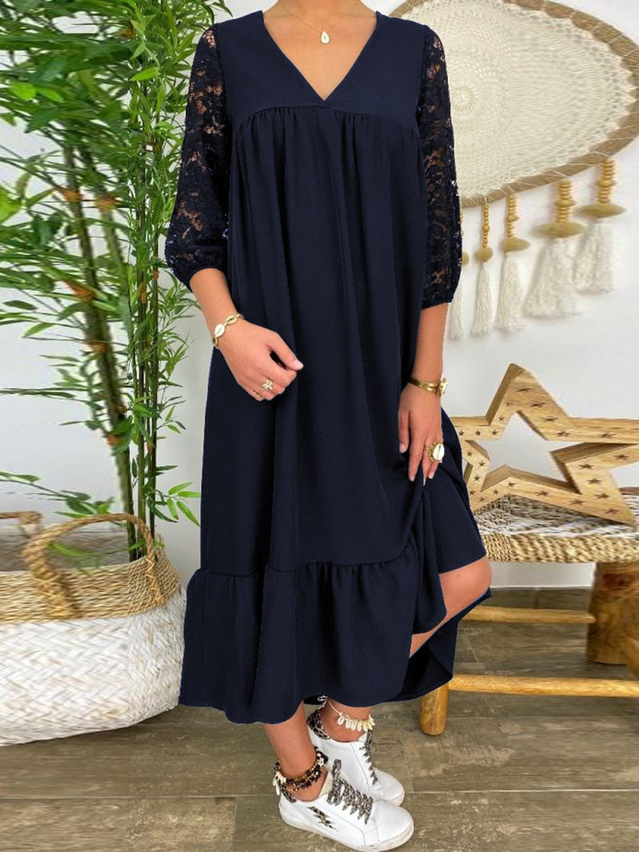 V-neck Lace Sleeve Casual Dress