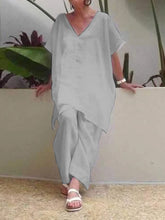 Load image into Gallery viewer, Simple Casual Loose V-Neck Top Suit Set
