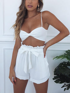 Two-piece Fashion Strap Bow Tie Ruffled Shorts