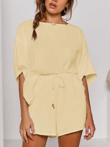 Fashionable Simple Casual Loose Lounge Short Sleeve Top Shorts Set