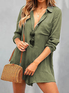 V-neck Solid Color Casual Jumpsuit