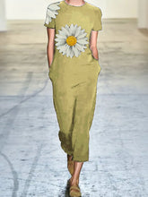 Load image into Gallery viewer, Fashionable Loose Casual Daisy Printed Short Sleeve Jumpsuit
