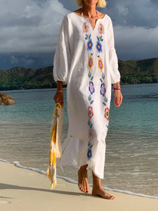 Solid Casual Print Long Sleeve Dress