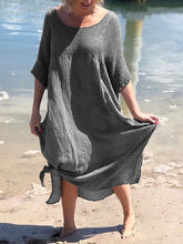 Load image into Gallery viewer, Round Neck Solid Short Sleeve Linen Dresses
