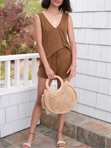 V-neck Solid Color Loose Vest Suit