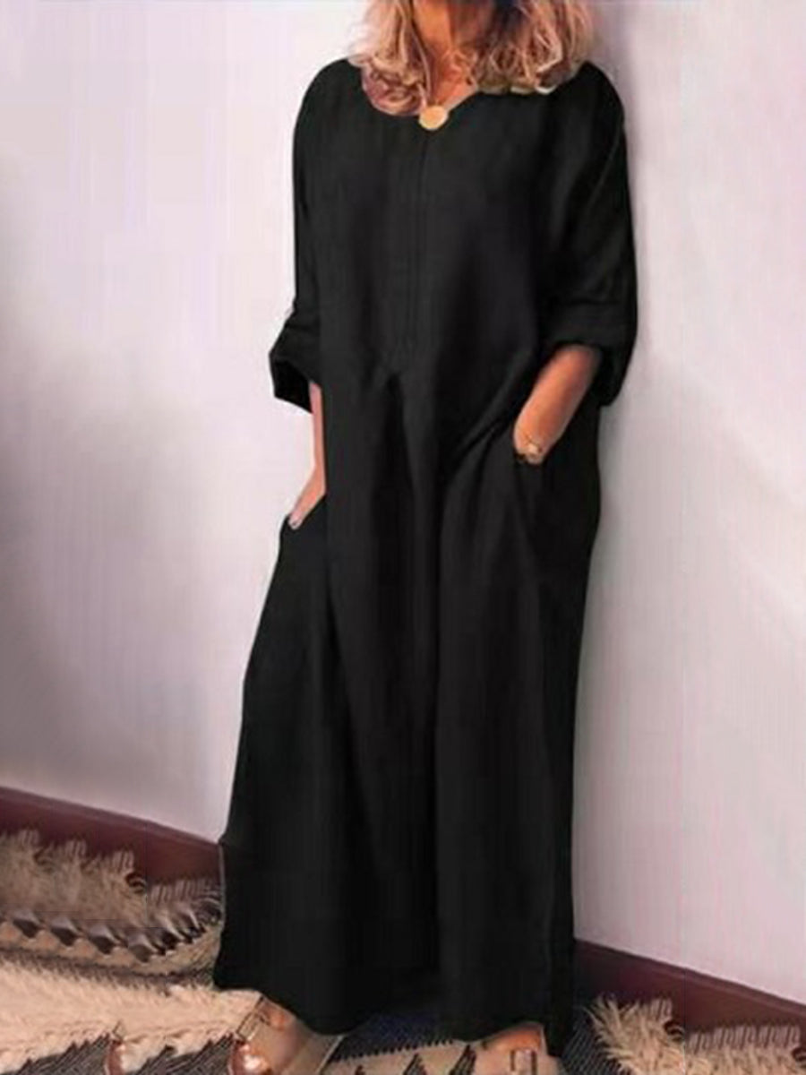 Round Neck Long Sleeve Long Casual Dress