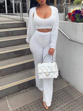 Load image into Gallery viewer, Long Cardigan Tank Top and High Waist Trousers Knitted Three-piece
