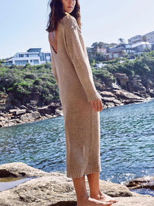 Loose Open Back Long Sleeves Knitted Casual Dress
