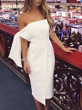 Load image into Gallery viewer, Solid Color Slash Neck Off Shoulder Midi Dress
