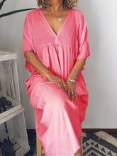 Load image into Gallery viewer, Short Sleeve V-Neck Solid Color Dress
