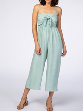 Load image into Gallery viewer, Mint Tie Front Crochet Trim Cropped Pregnant Maternity Jumpsuit
