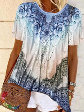 Load image into Gallery viewer, Bohemian Vintage Round Neck Short Sleeve Floral Top

