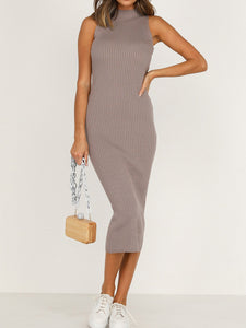 Sexy Solid Color Round Neck Sleeveless Dress