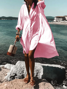 Simple Casual Loose V Neck Long-Sleeved Shirt