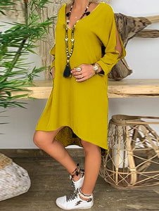 Fashion Open Long Sleeve V-neck Dress
