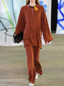 Casual Fashion Long Sleeve Solid Color Two-piece Suit