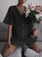 Load image into Gallery viewer, Solid Color Lace Pocket V-Neck Suit
