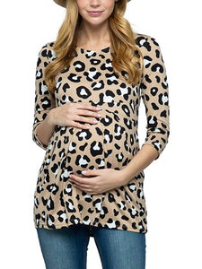 Maternity Tops Leopard Crew Neck T-shirts