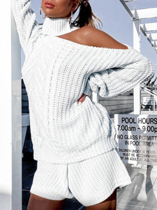 Sexy Hollow Solid Color High Neck Two-piece Suit