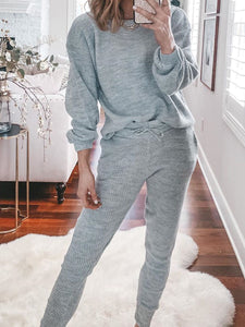 Casual Simple Loose Top Pants Knit Suit